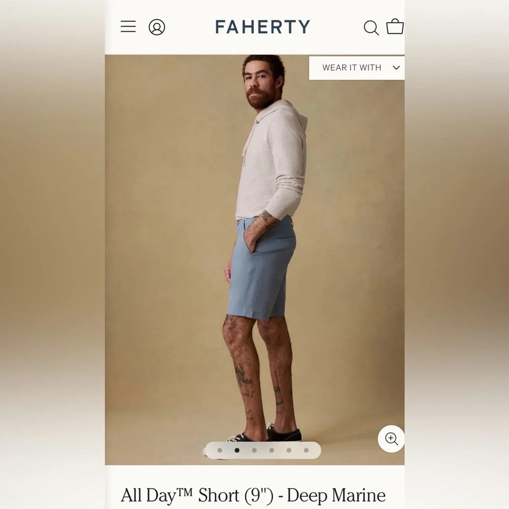 Faherty All Day Short 9” Flat-Front in Deep Marine, Size 33